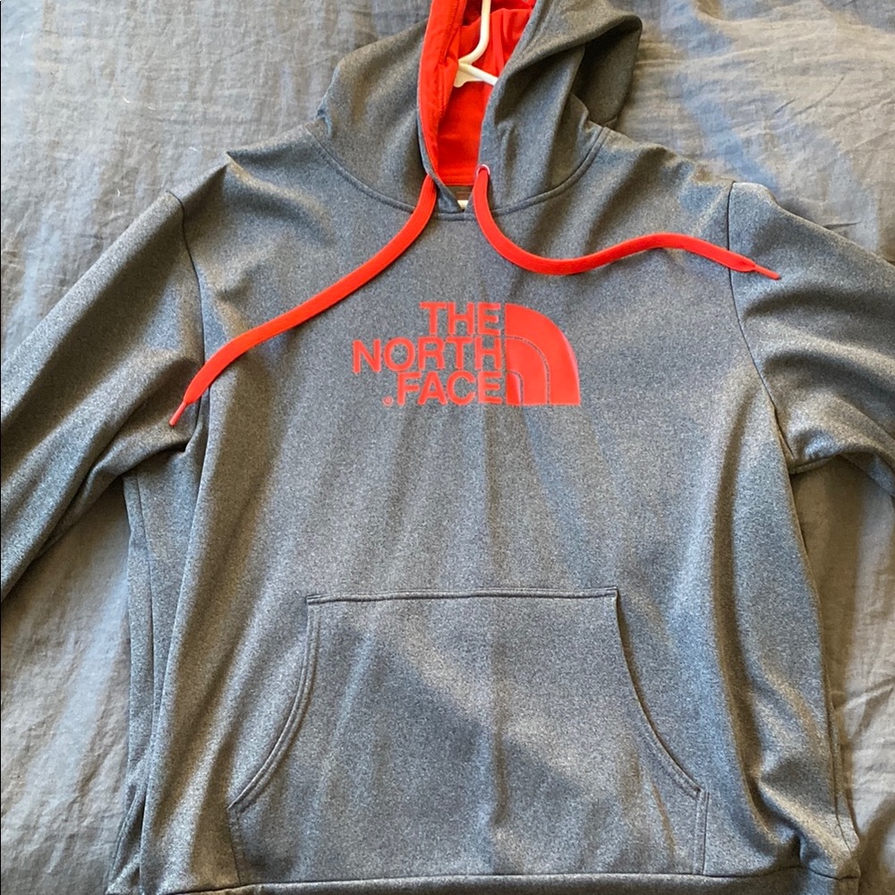 The North Face Gray and Red Sweater with Ribbed Cuffs